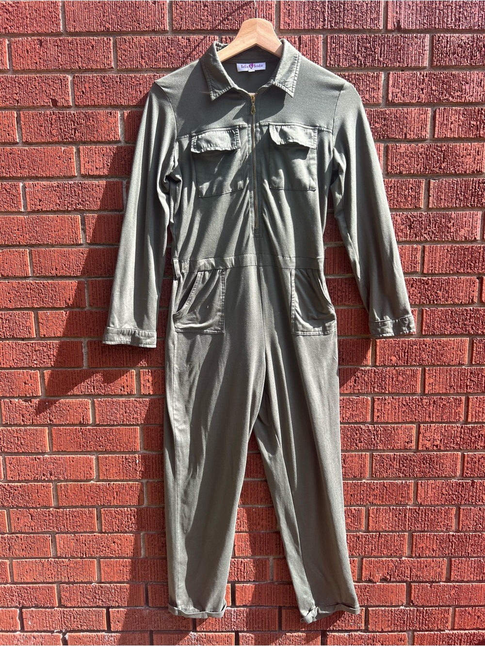 Bella & Birdie Olive Green Utility Boilersuit Jumpsuit Zip Front Women's XL